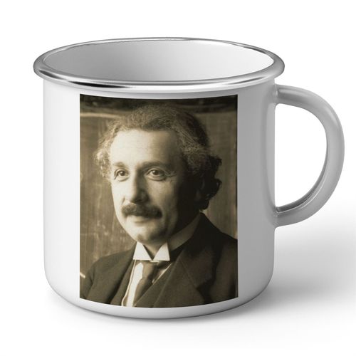 Mug En Métal Emaillé Albert Einstein Celebrite Photo Ancienne Scientifique Portrait