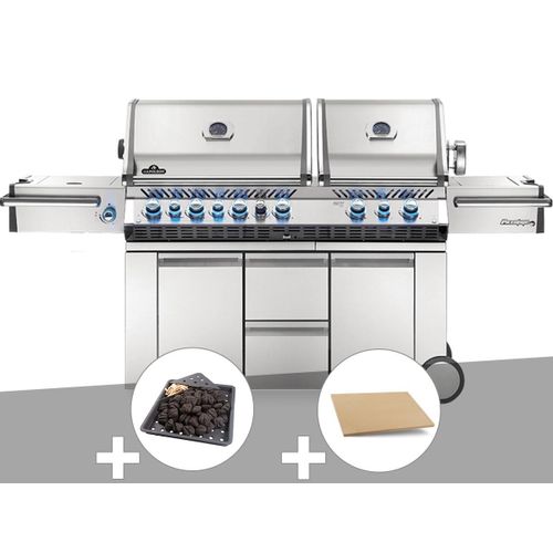Barbecue à gaz Napoleon Prestige Pro 825 + Plateau charbon + Pierre à pizza large rectangle