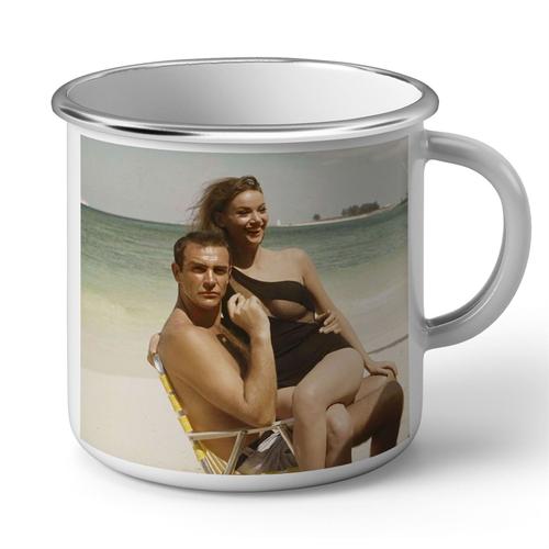 Mug En Métal Emaillé Sean Connery Claudine Auger James Bond 007 Photo Vintage