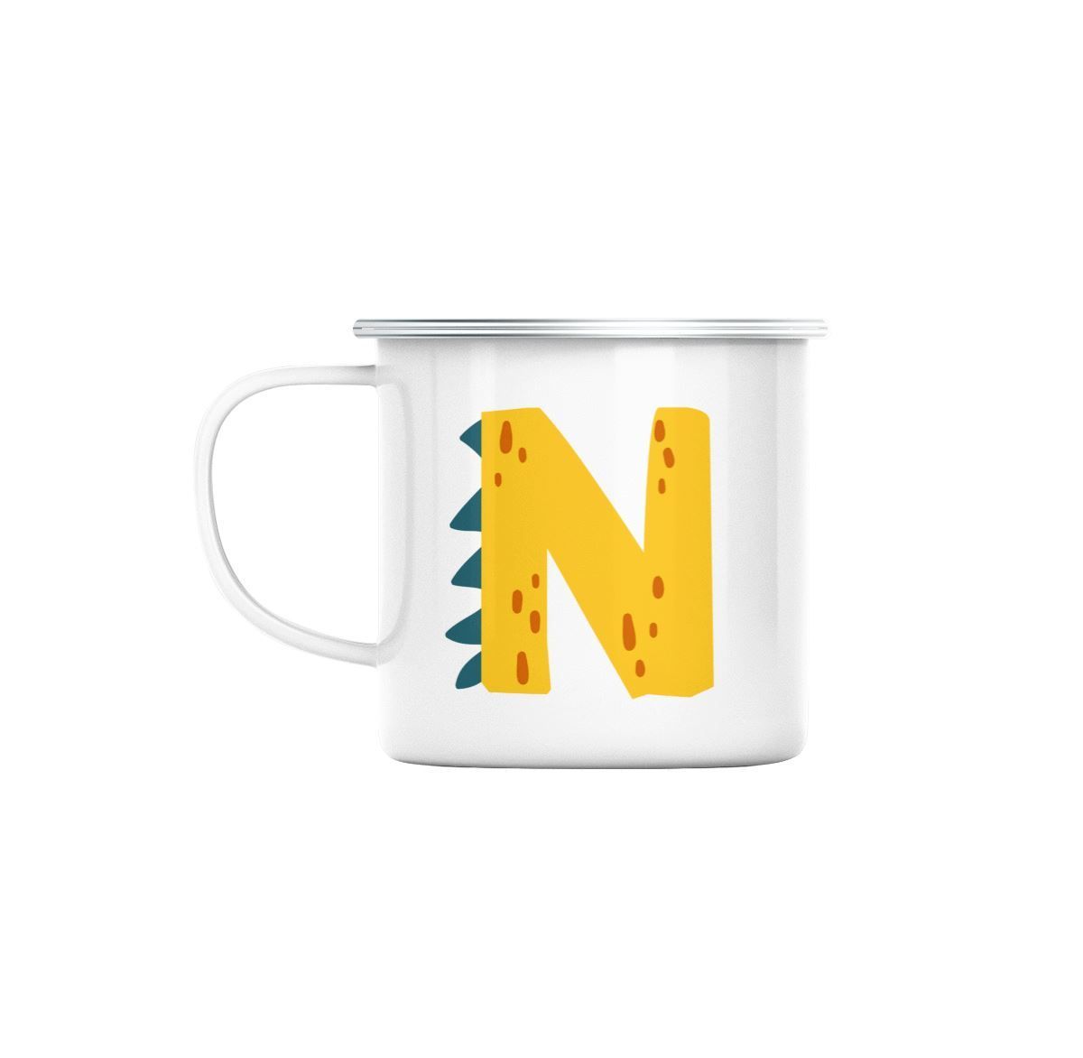 Mug En Métal Emaillé N Noe Nathan Lettre Prénom Dinosaure Dessin Enfant