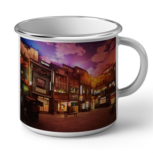 Mug En Métal Emaillé Ville Japonaise Traditionnelle Japon Ancien