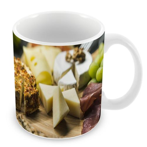 Mug Céramique Tasse Plateaux De Fromages Français, Charcuterie, Raisins Et Pain Baguette Nourriture Bon Appétit