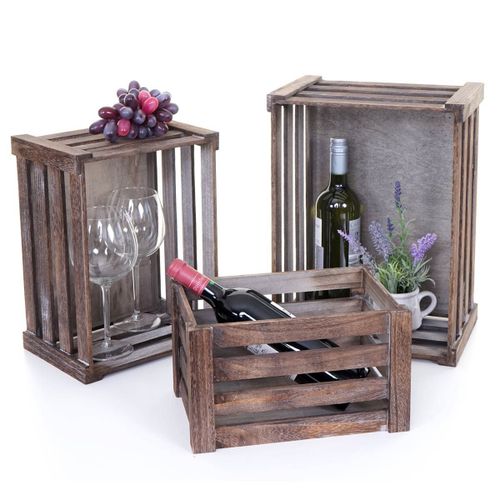 Set De 3 Paniers En Bois Hwc-C56   Brun Shabby