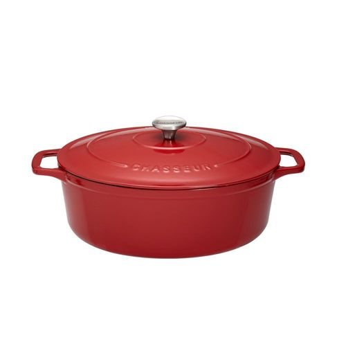 Cocotte Ovale 33 Cm Chasseur Rouge Uni Interieur Sable