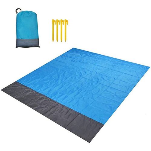 Tapis De Plage, 210x200cm Grande Couverture Pique Niques Lavable Pliable, Séchage Rapide Anti-Sable Avec 4 Piquets & 4 Poches D'angle