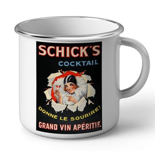 Mug En Métal Emaillé Shick's Cocktail Art Deco Affiche Publicitaire Ancienne Vintage