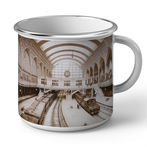 Mug En Métal Emaillé Gare D'orsay Paris 1900 Photo Rare Vintage Ancien Train