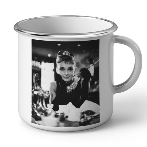 Mug En Métal Emaillé Audrey Hepburn / Photo Noir Et Blanc / Sourire Captivant