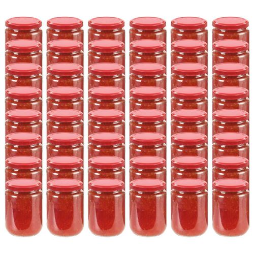 Vidaxl 48 Pcs Pots À Confiture Avec Couvercle Rouge Verre 230 Ml