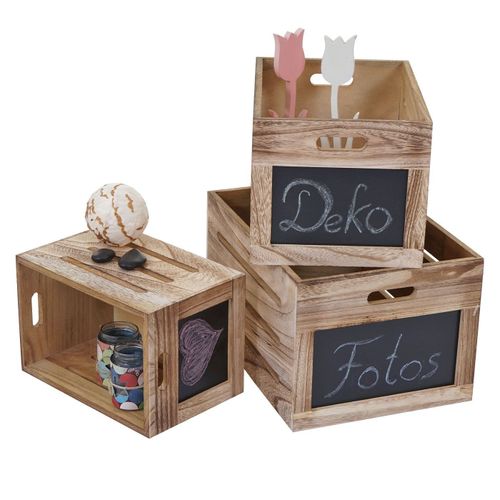 Set De 3 Boîtes De Rangement Hwc-E11, Style Shabby   Couleur Bois