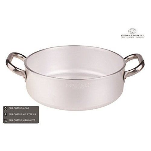 Pentole Agnelli Casserole Cylindrique, Basse, Rayonnant, En Aluminium, Épaisseur 5mm, Avec 2anses En Acier Inoxydable, Argent 24 Cm Argent