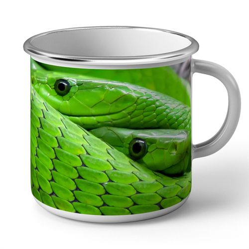 Mug En Métal Emaillé Couple Python Vert Superbe Reptiles Animaux Sauvages Nature