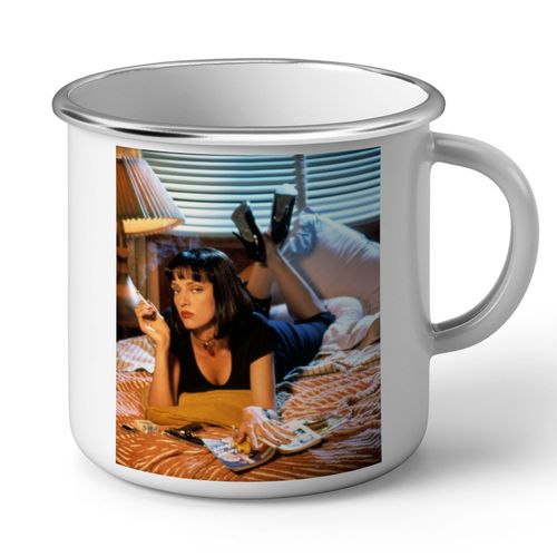 Mug En Métal Emaillé Uma Thurman Pulp Fiction Cigarette Lit Actrice Cinema