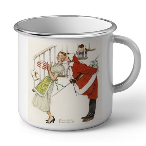 Mug En Métal Emaillé Pere Noel & Maman Noel Peinture Norman Rockwell
