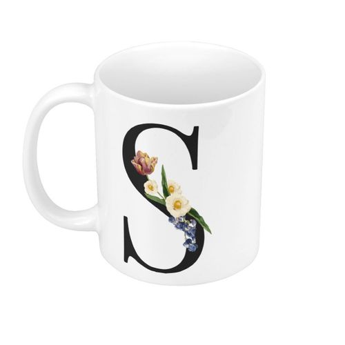 Mug Céramique S Sylvia Stéphanie Sarah Sophie Lettre Alphabet Prénom Fleurs