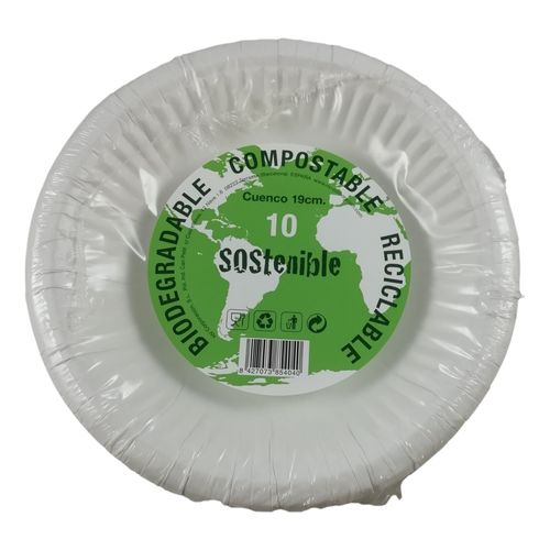 10 Assiettes En Papier Carton Écologique Biodégradable Blanches - 19 Cm