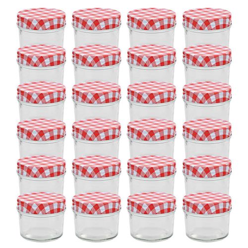 Vidaxl 24 Pcs Pots À Confiture Couvercles Blanc Et Rouge Verre 110 Ml