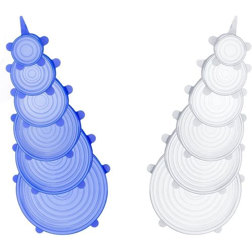 Lot 12 Couvercles Micro-Onde Extensibles En Silicone - 6 Tailles (6 Bleus/6 Blancs) Hobbytech