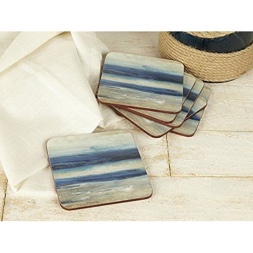 Creative Tops Abstrait "Ocean View Premium Sous-Verres Envers En Liège, Bois, Bleu, Lot De 6