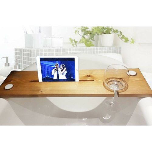 Tablette De Plateau De Plateau De Bain En Bois Kabalo, Porte-Verre, Bougie Et Tablette De Vin