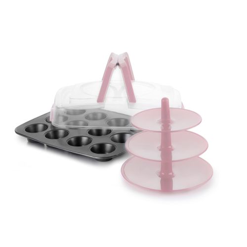 Set Plaque Moka 12 Muffins+Couvercle+Support