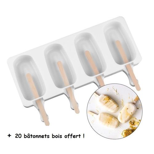 Moule À Glace Sorbet 4 Esquimaux Magnum Silicone Qualité Superieur Sans Bpa Glace Fait Maison Diy + 20 Bâtonnets Bois Offert !
