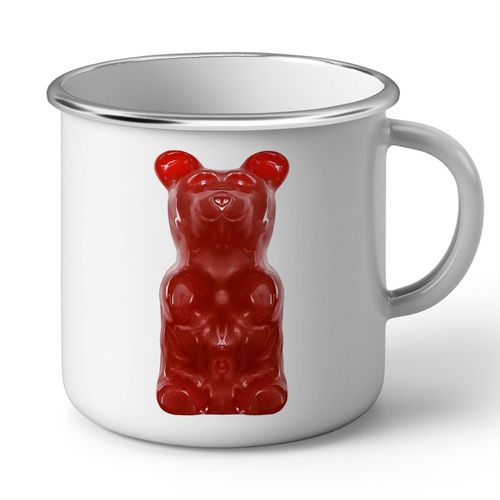 Mug En Métal Emaillé Ours D'or Rouge Bonbons Gelatine Enfant Gourmandise