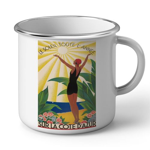 Mug En Métal Emaillé Cote D'azur Art Deco Affiche Ancienne Vintage