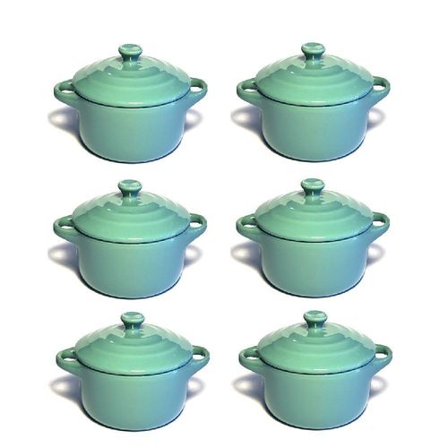 Lot De 6 Mini Cocottes Bleues Turquoises Double Poignée Avec Couvercle Hobby Cook