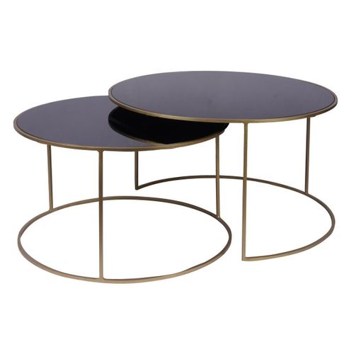 Tables Basses Gigognes En Métal Doré Et Verre Teinté Noir (Lot De 2) Roxo