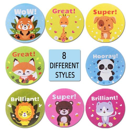 Rouleau De 500 Autocollants De Récompenses Pour Enfants, 8 Animaux Différents, Style Dessin Animé, Kawaii, Mots D'Encouragement, Pour Professeurs,