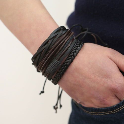 Bracelets Rétro Multi-Niveaux En Cuir De Vache Pour Hommes, Tissé À La Main, Bijoux Européens Tendance, Breloque Pour Couple
