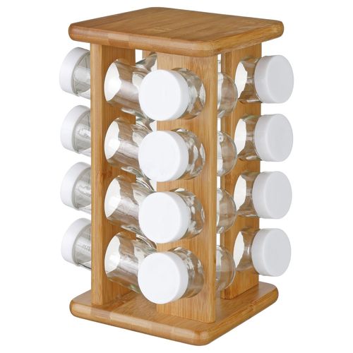 Présentoir À Épices Rotatif - 16 Pots - Bambou