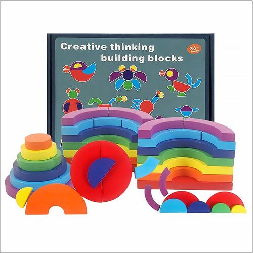 Puzzle Éducatif Montessori En Bois Pour Bébé, Jouets D'Apprentissage, Blocs De Construction En Forme Géométrique, Arc-En-Ciel, Cadeau De Noël
