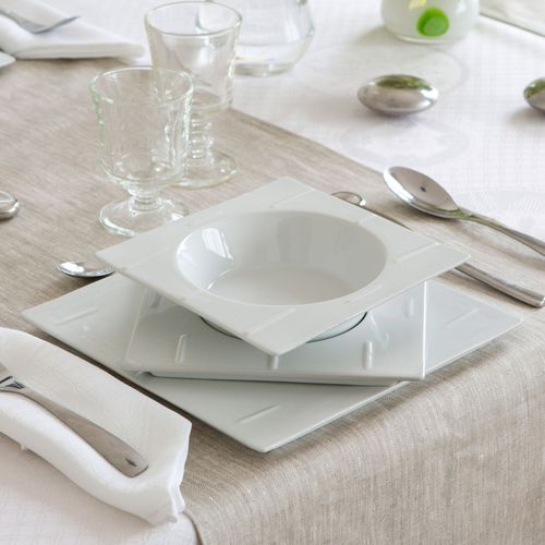 Service Vaiselle En Porcelaine Blanc Carré Moderne