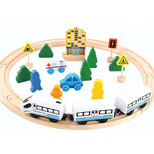 Blocs de construction de Train en bois pour enfants, jouet de circulation,  circuit urbain, Train électrique, chemin de fer en bois, 26 pièces