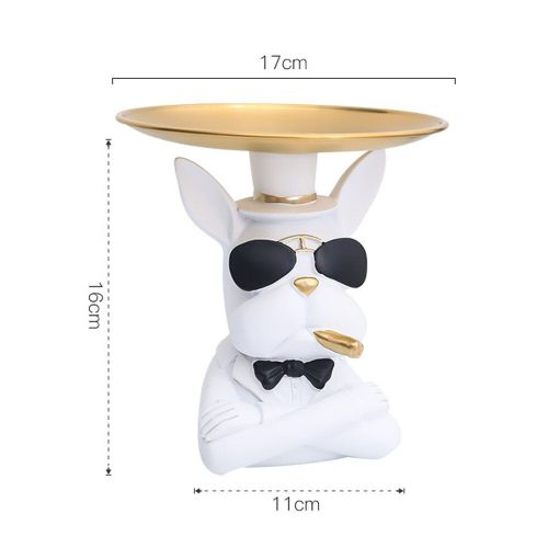 Bouledogue Majordome En Résine Avec Plateau Pour Clés, Stockage De Stock De Bijoux, Décoration Nordique Pour La Maison, Statues De Chiens, Sculpture En Résine, Décoration De Bureau, 1 Pièce
