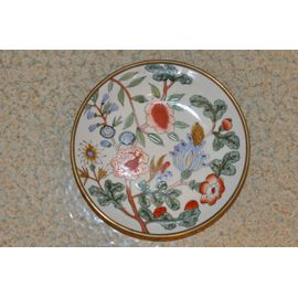 Assiette Creuse Japoaise Motifs Fleurs Bordure Metal Doré 19 Cm