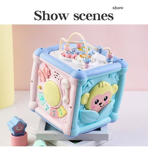 Boîte à musique multifonctionnelle pour bébés, tambour à main pour tout-petits, Cube d'activité, blocs géométriques, jouets, musique pour nourrissons
