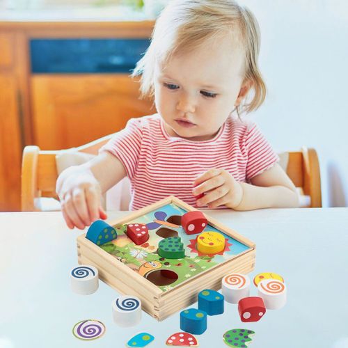 Jeu de blocs de bois, Puzzle 3D, jouets sensoriels, pour tri des formes, pour tout-petits