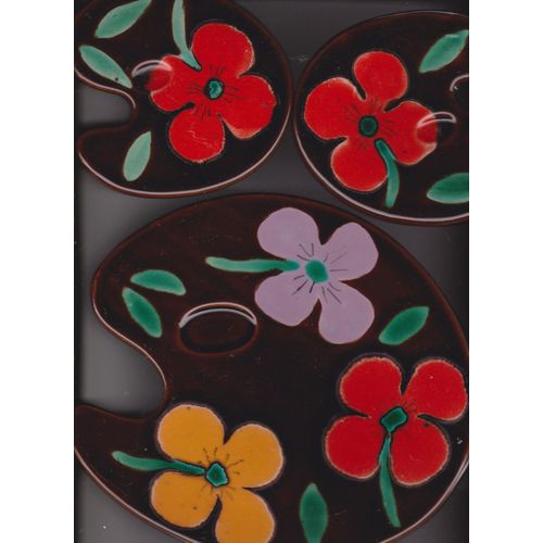 3 Palettes Pour Un Duo : 2 Assiettes Plates Fleuries (12x13) Et Une Grande (20x22)