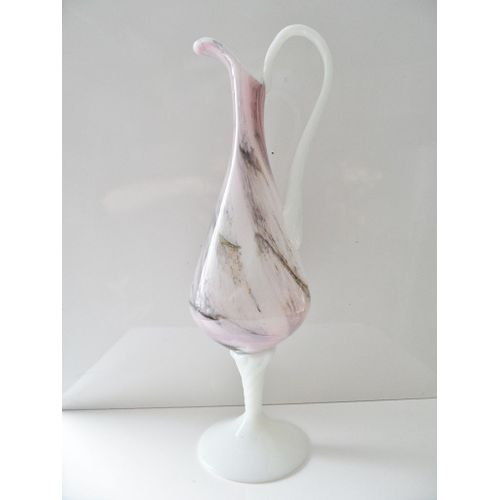 Aiguiere Cruche Vintage Opaline Verre Blanc Rose Toscane Empoli Italy Marbre