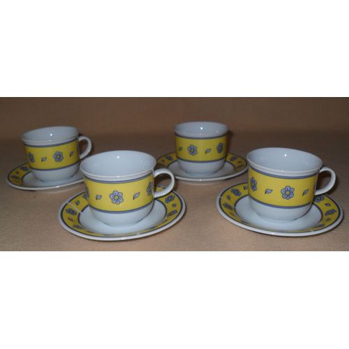 Service À Café.  Décor Fleurs. 4 Tasses Et Soucoupes