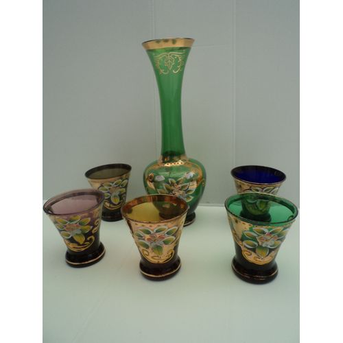 Service Liqueur Vintage Venise Murano Carafe 5 Verres