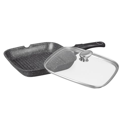 Poêle Grill 28 Cm En Pierre, Manche Amovible, Induction, Antiadhésive
