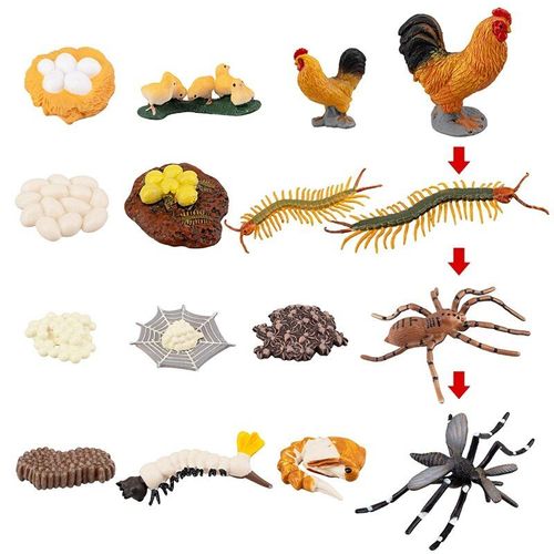 Figurines D'Animaux De La Ferme, 16 Pièces, Cycle De Vie, Coq Poulet, Papillon, Araignée, Moustique, Jouets Éducatifs Cognitifs Pour Enfants