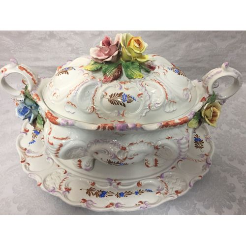Plat De Service Soupiere Ancienne Italienne Faïence Rococo Kitch Decor Barbotine