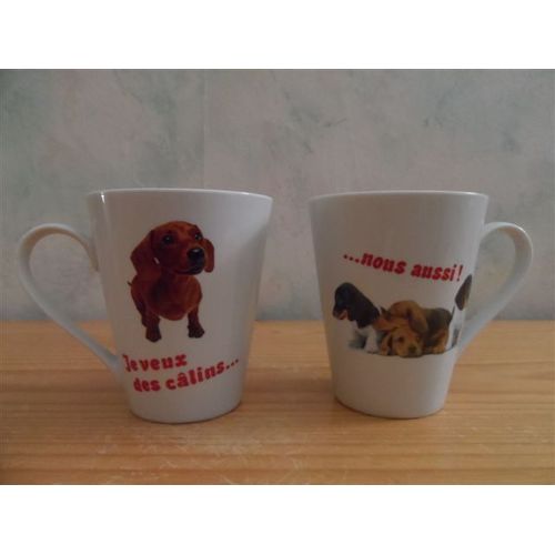 2 Mugs Porcelaine Chiens Atlas