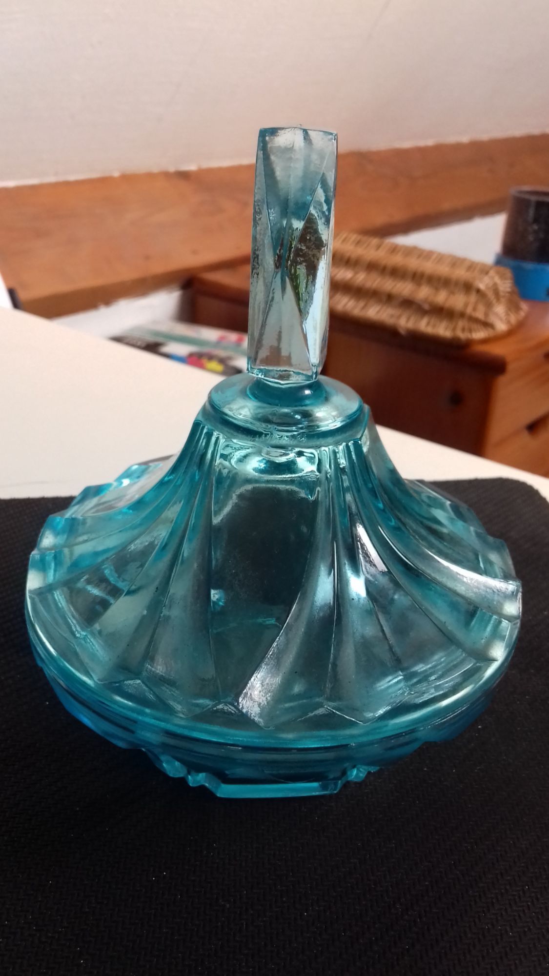 Sucrier Vintage En Verre Bleu Transparent Verre Facette