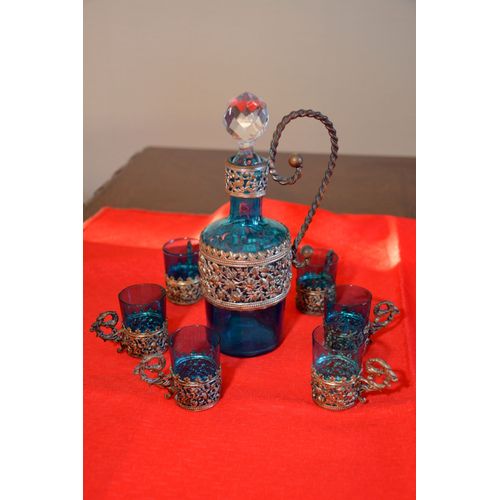 6 Verres D'alcool Et Carafe Antique 1900